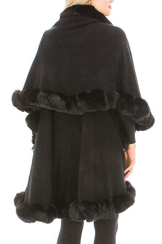 Tribal Luxe Faux Fur Trim Poncho main image 1