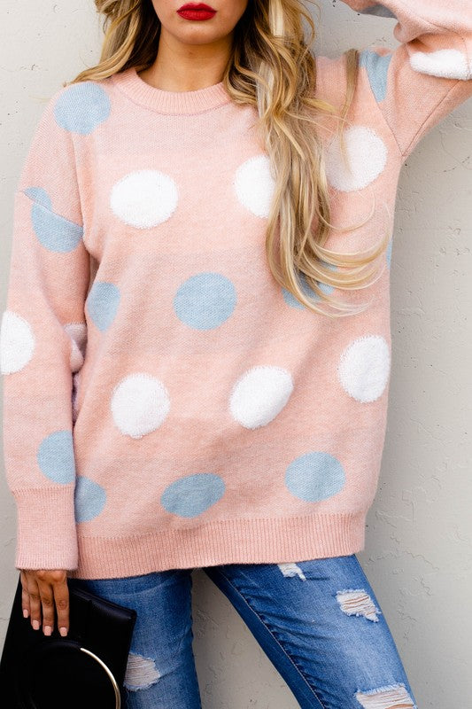 Multi Colored Polka Dot Loose Fit Pullover Sweater - Farmhouse 208