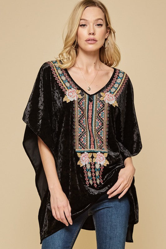 V Neck Velvet Poncho - Farmhouse 208