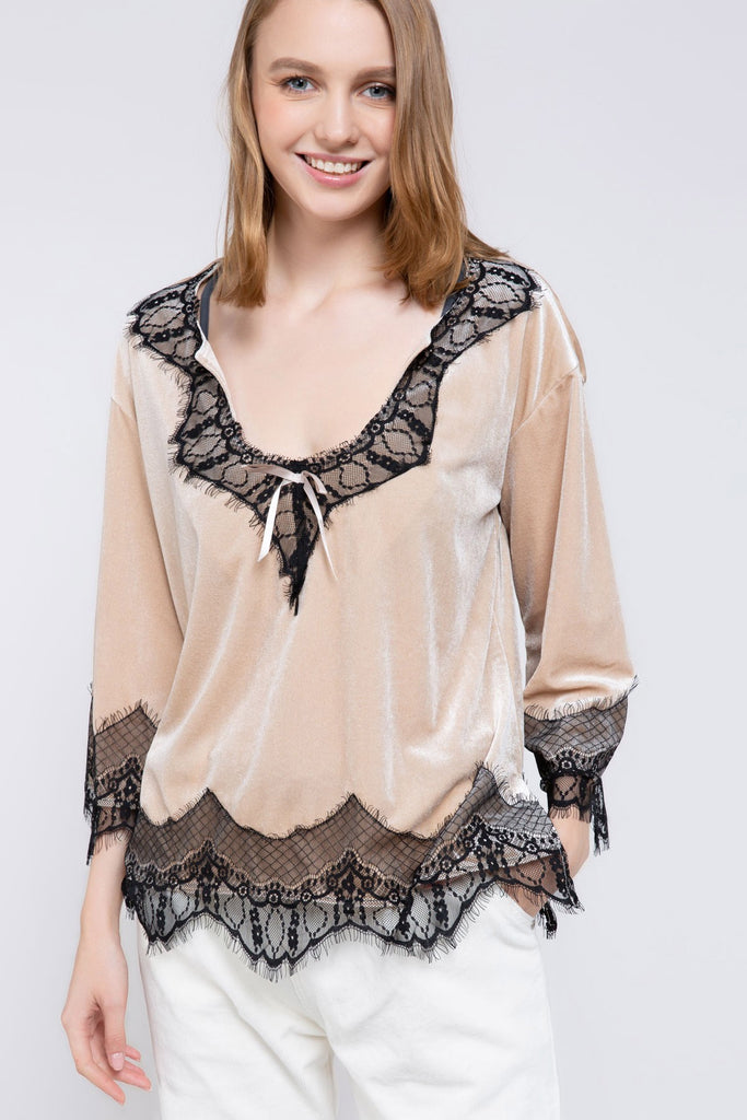 Suede Top with Lace Seams - Farmhouse 208