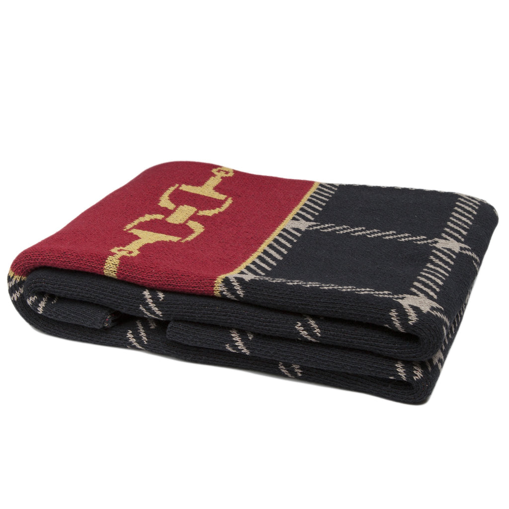 Eco Horse Bit Plaid Throw Black/Pomegranate/Straw