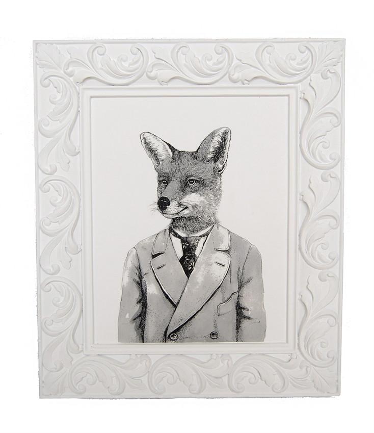 Black/White Gentleman Fox Framed Art