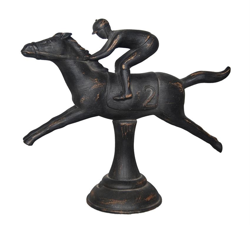 Black Horse & Racer Figurine On Base